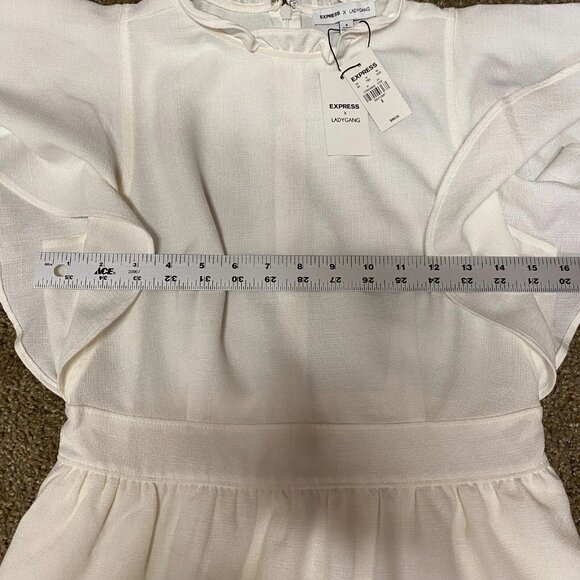 Express X Ladygang Ruffle Mini Dress Sz 6 White Flutter Country Western Peasant - Picture 15 of 16